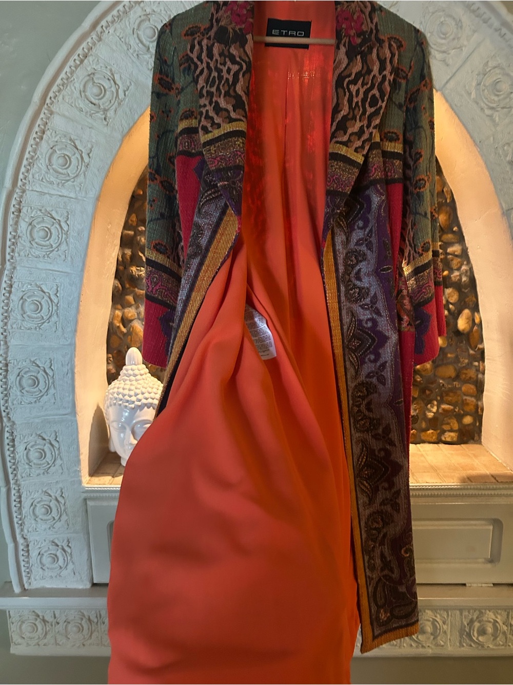 Etro Multicolor Paisley & Animal-Print Belted Cotton-Blend Jacquard Coat - Picture 7 of 17